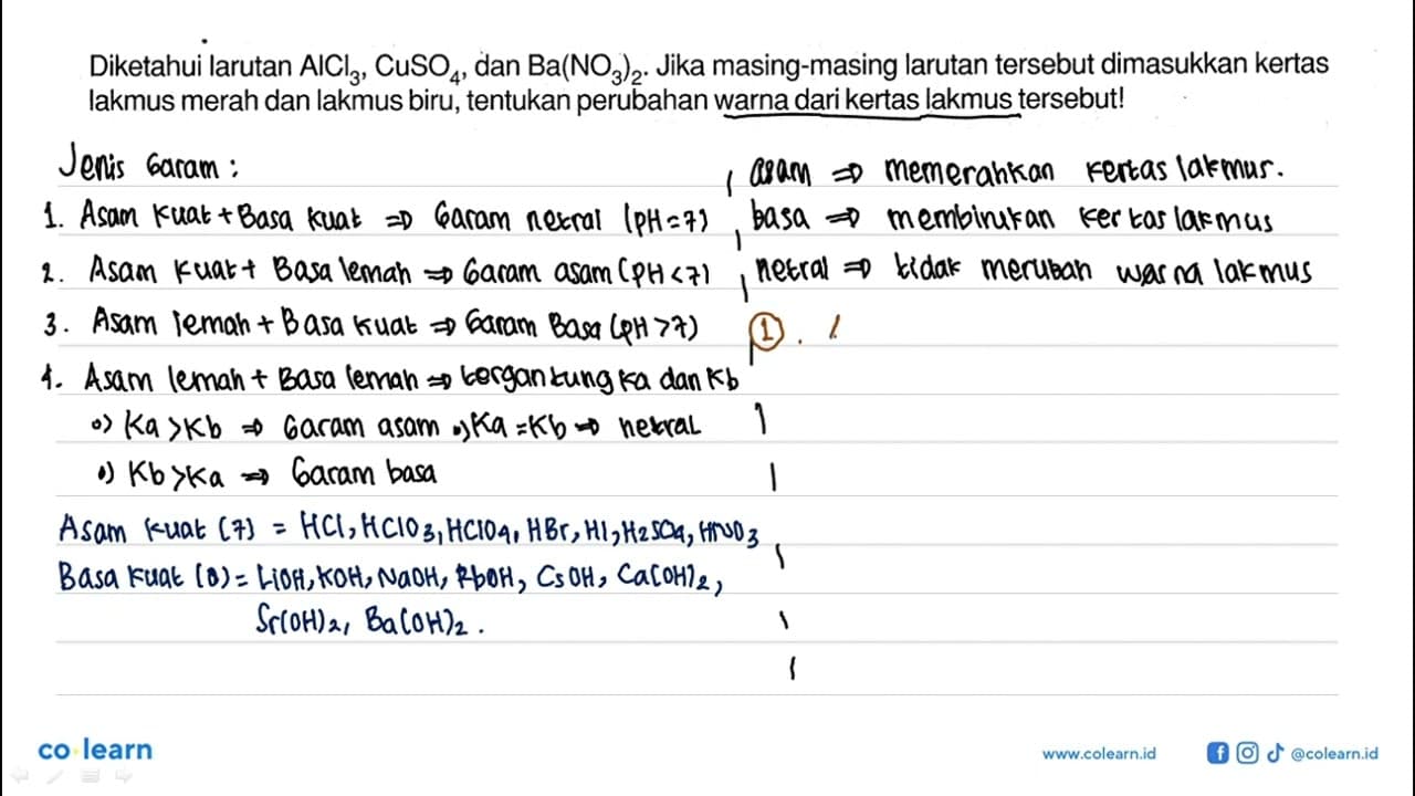 Diketahui larutan AlCl3, CuSO4, dan Ba(NO3)2. Jika