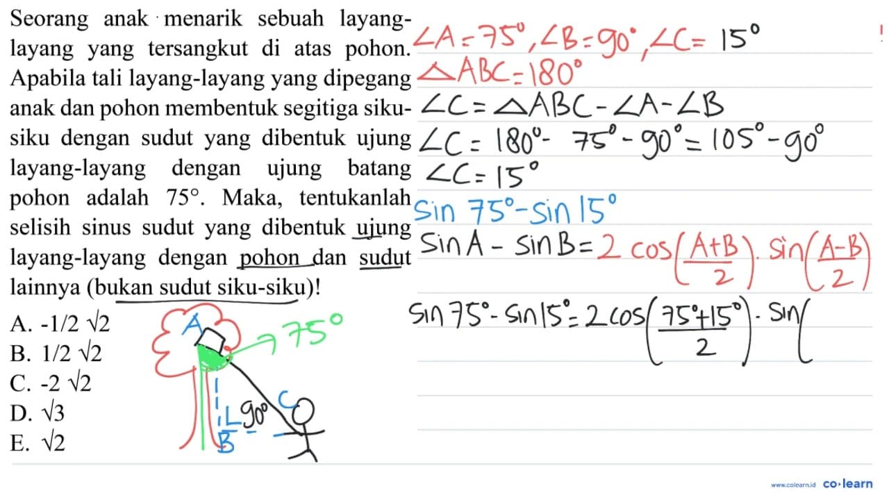 Seorang anak menarik sebuah layanglayang yang tersangkut di