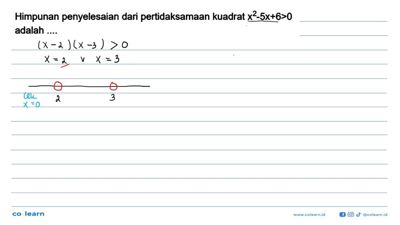 Himpunan penyelesaian dari pertidaksamaan kuadrat