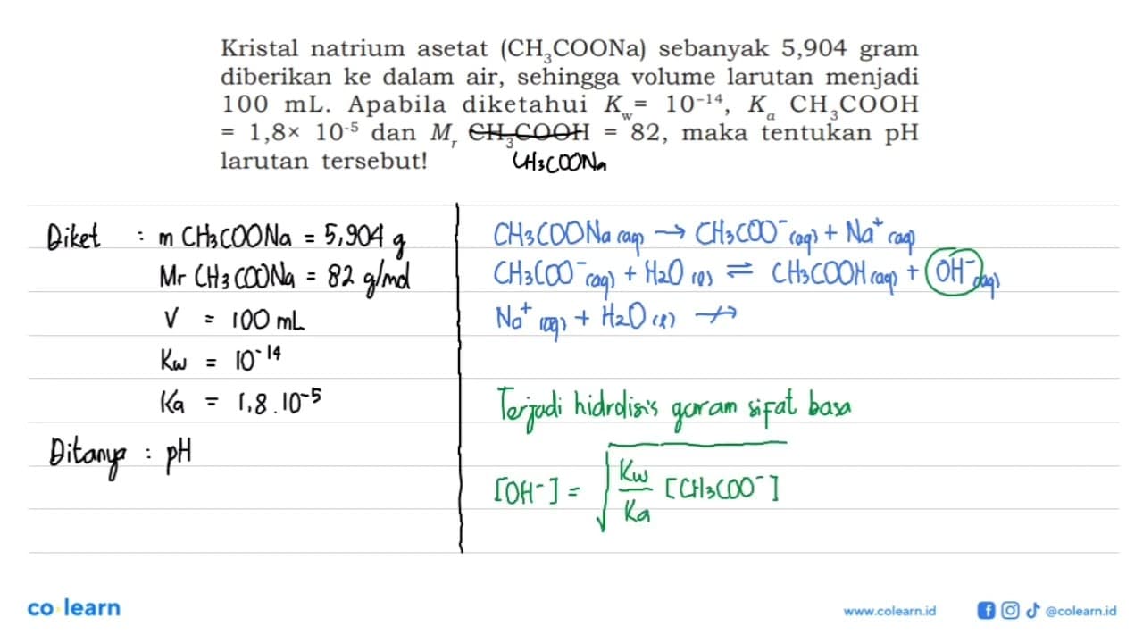 Kristal natrium asetat (CH3COONa) sebanyak 5,904 gram