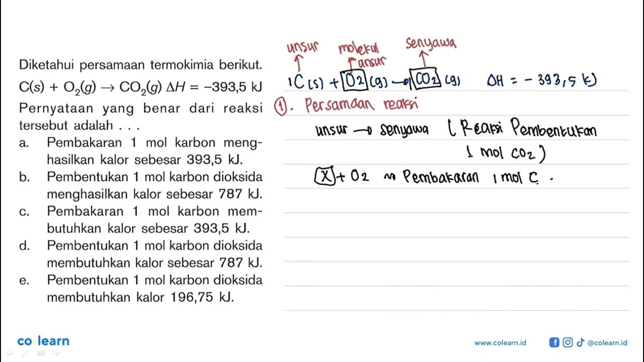 Diketahui persamaan termokimia berikut. C(s)+O2(g) ->