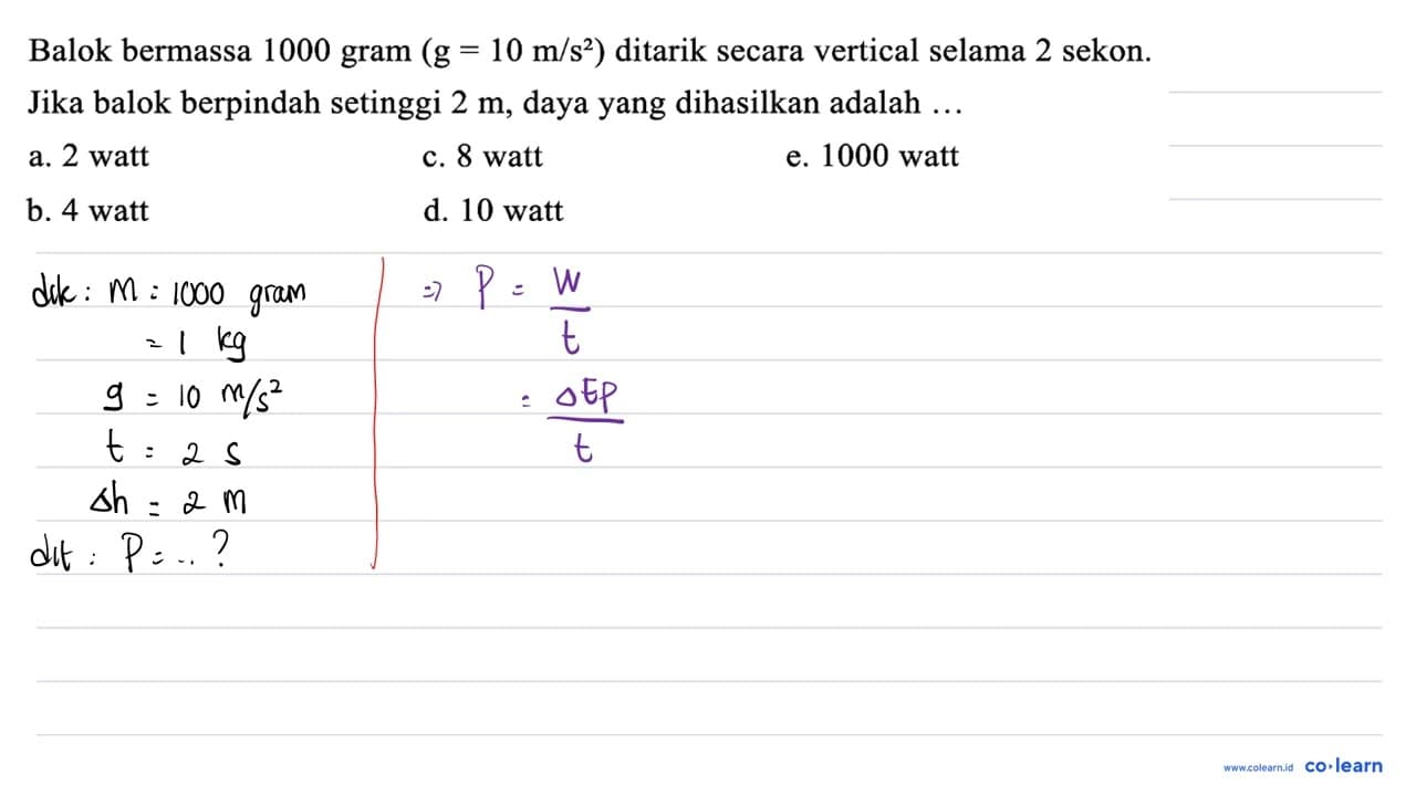 Balok bermassa 1000 gram (g = 10 m/s^2) ditarik secara