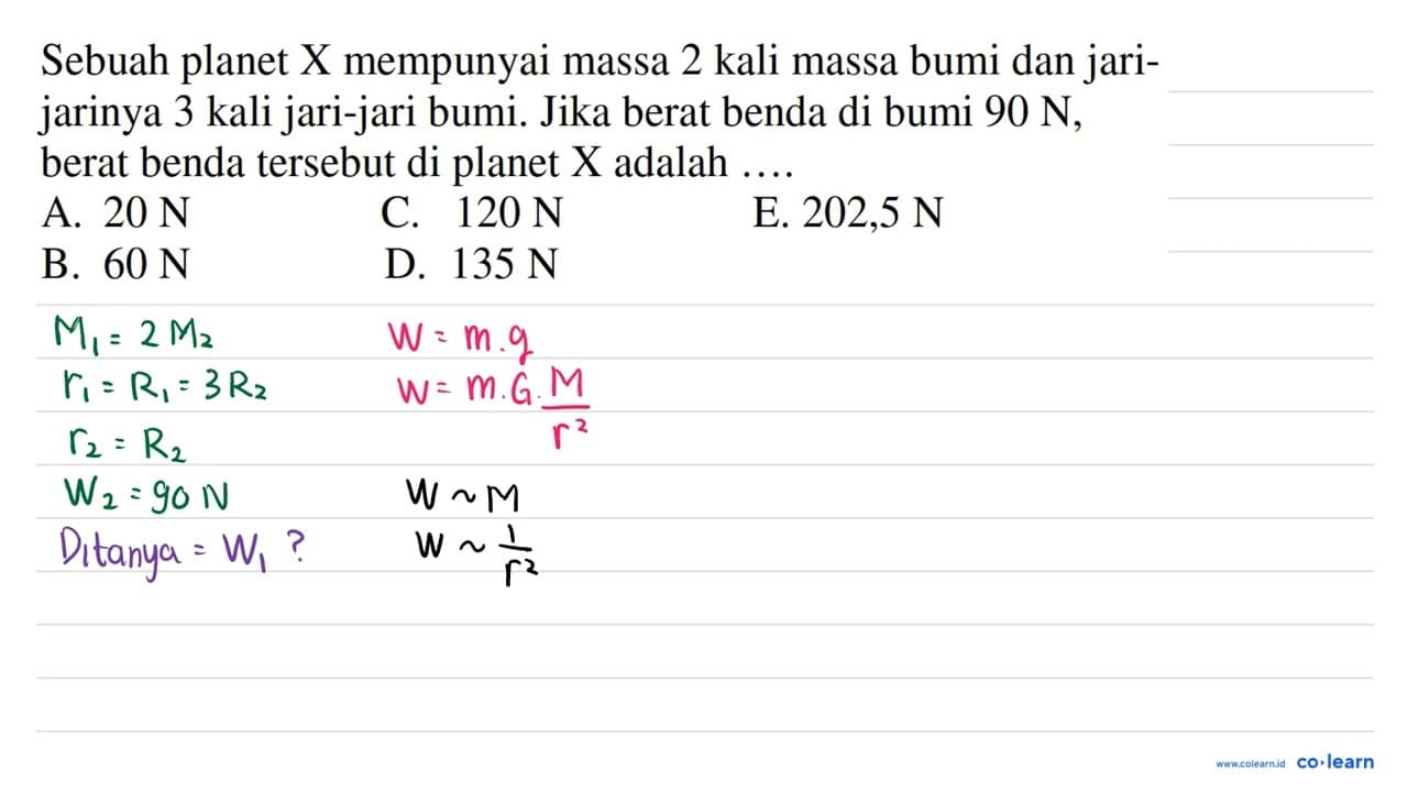 Sebuah planet X mempunyai massa 2 kali massa bumi dan