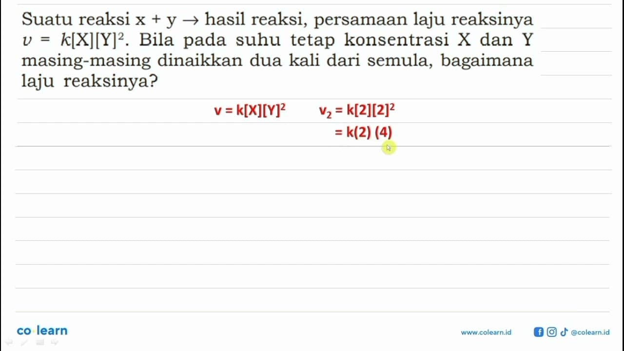 Suatu reaksi x+y -> hasil reaksi, persamaan laju reaksinya