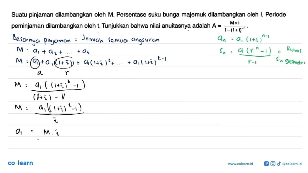 Suatu pinjaman dilambangkan oleh M. Persentase suku bunga