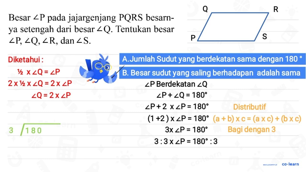 Besar sudut P pada jajargenjang PQRS besarnya setelah dari