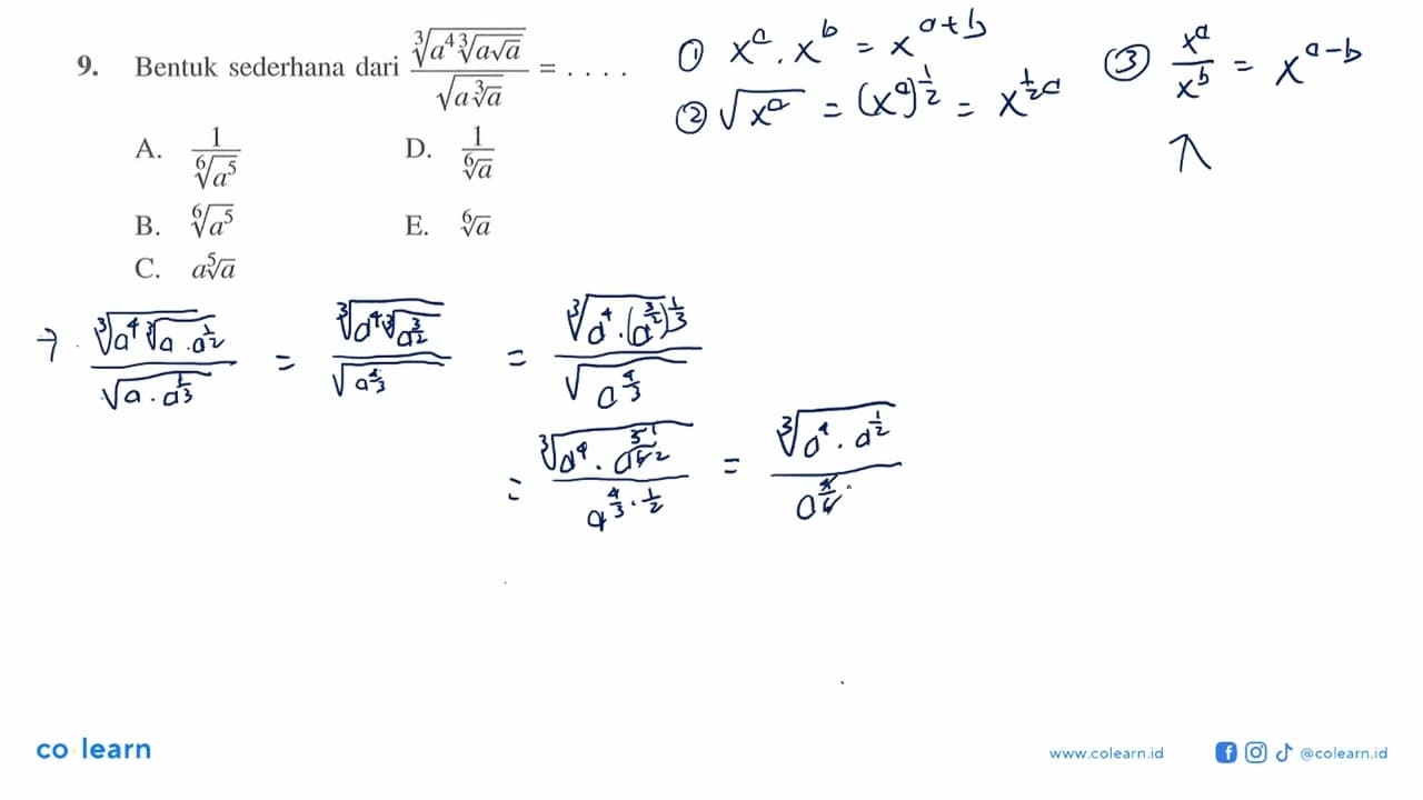 Bentuk sederhana dari (a^4 (a akar(a))^(1/3))^(1/3) /