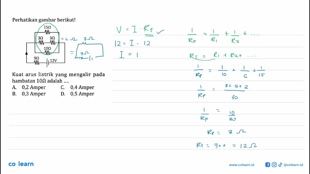 Perhatikan gambar berikut! 15 ohm 3 ohm 3 ohm 10 ohm 9 ohm