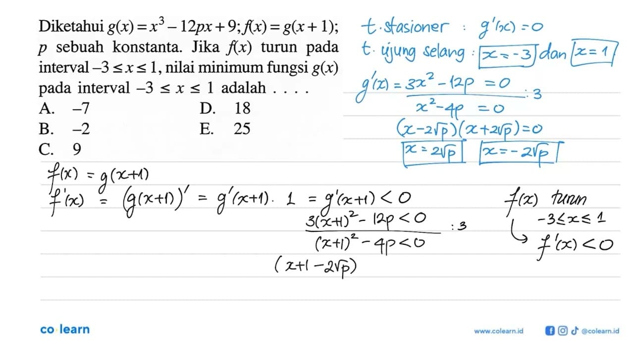 Diketahui g(x)=x^3-12p x+9; f(x)=g(x+1); p sebuah