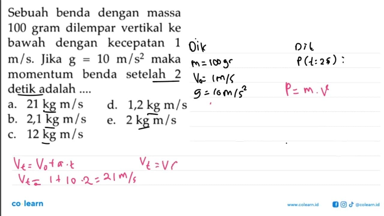 Sebuah benda dengan massa 100 gram dilempar vertikal ke