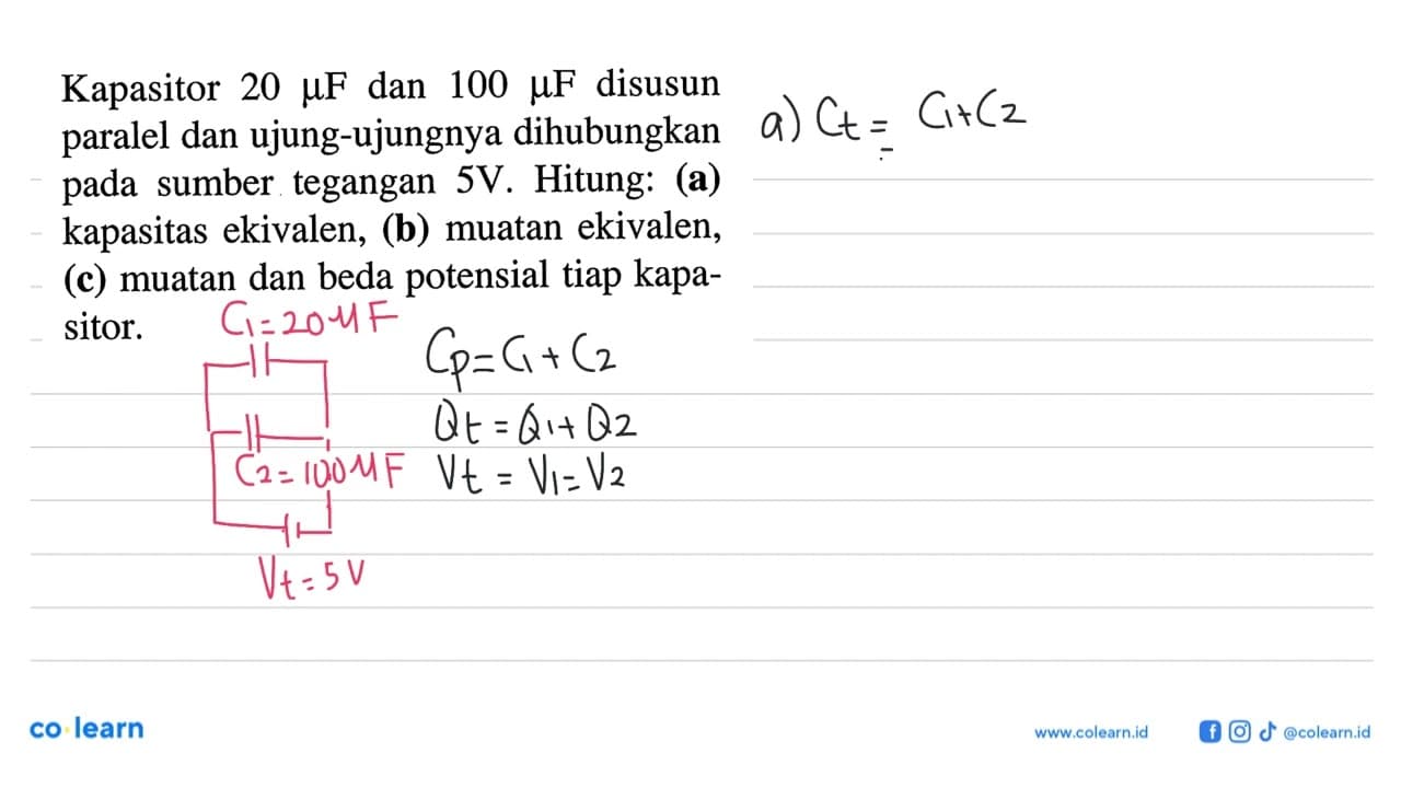 Kapasitor 20 mikro F dan 100 mikro F disusun paralel dan