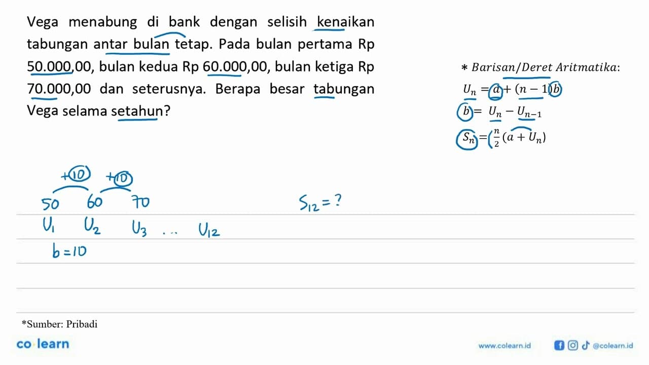 Vega menabung di bank dengan selisih kenaikan tabungan