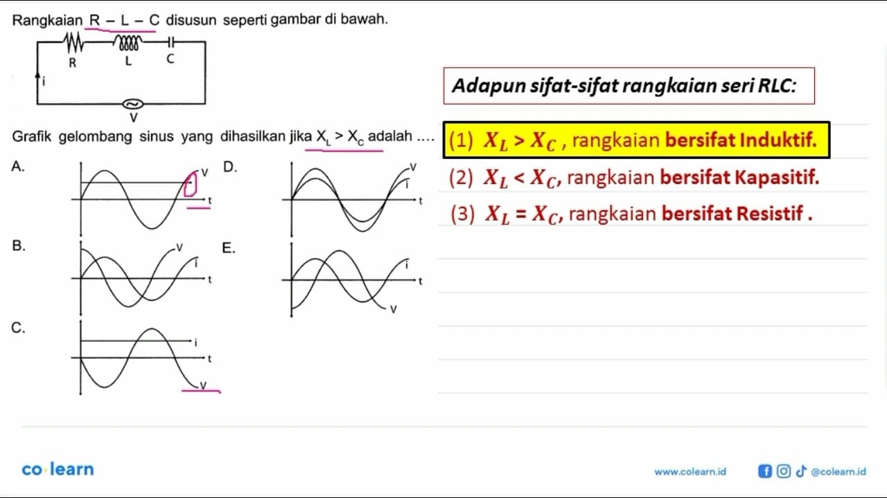 Rangkaian R-L-C disusun seperti gambar di bawah.Grafik