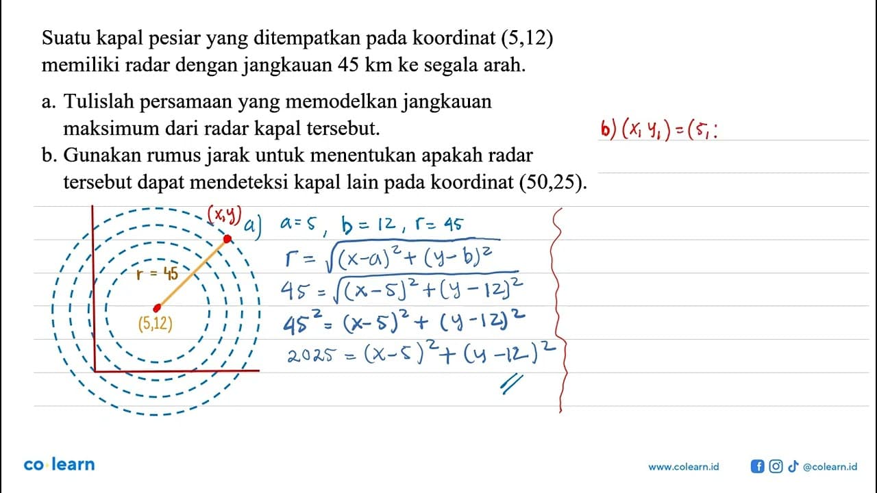 Suatu kapal pesiar yang ditempatkan pada koordinat (5,12)