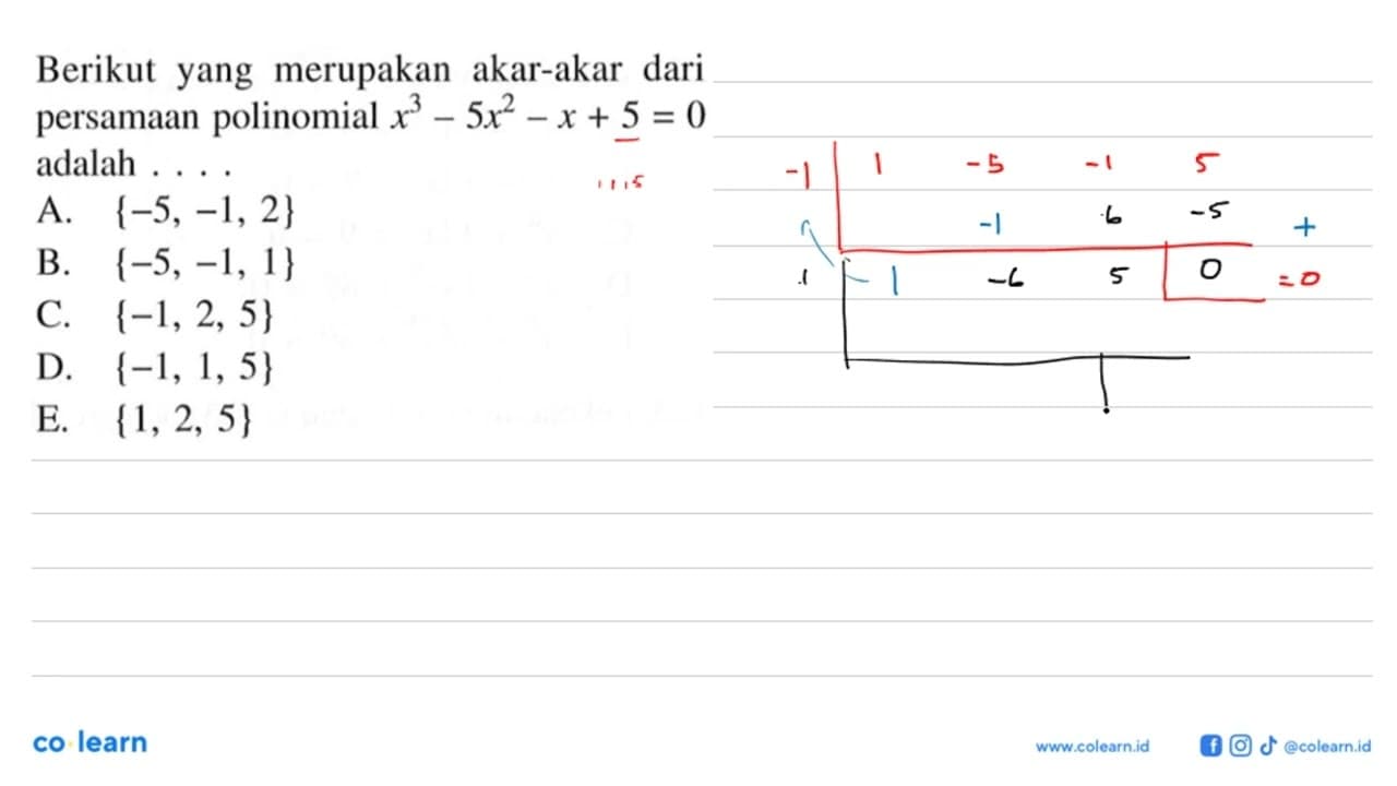 Berikut yang merupakan akar-akar dari persamaan polinomial