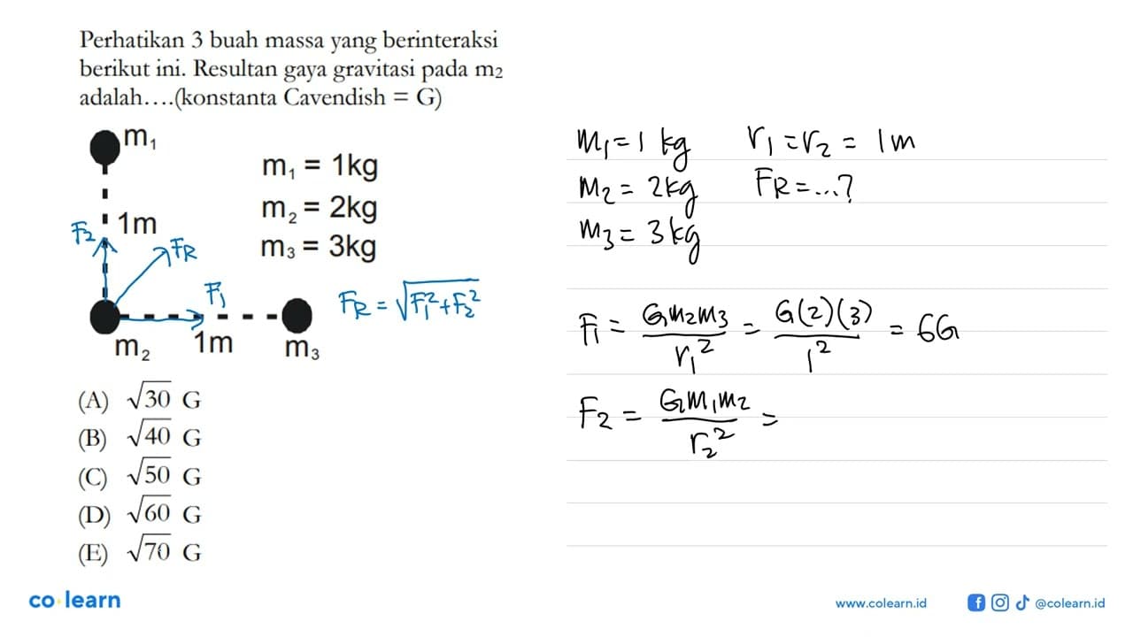 Perhatikan 3 buah massa yang berinteraksi berikut ini.