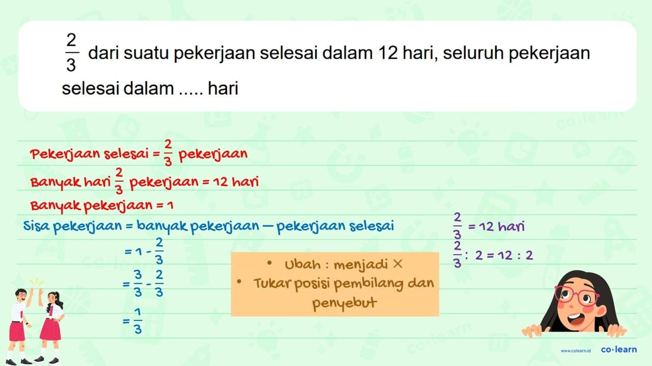 2/3 dari suatu pekerjaan selesai dalam 12 hari, seluruh