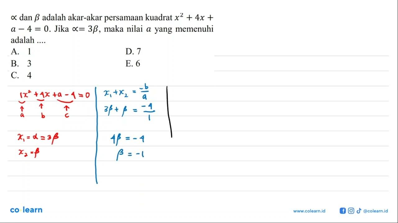 alpha dan beta adalah akar-akar persamaan kuadrat x^2 + 4x