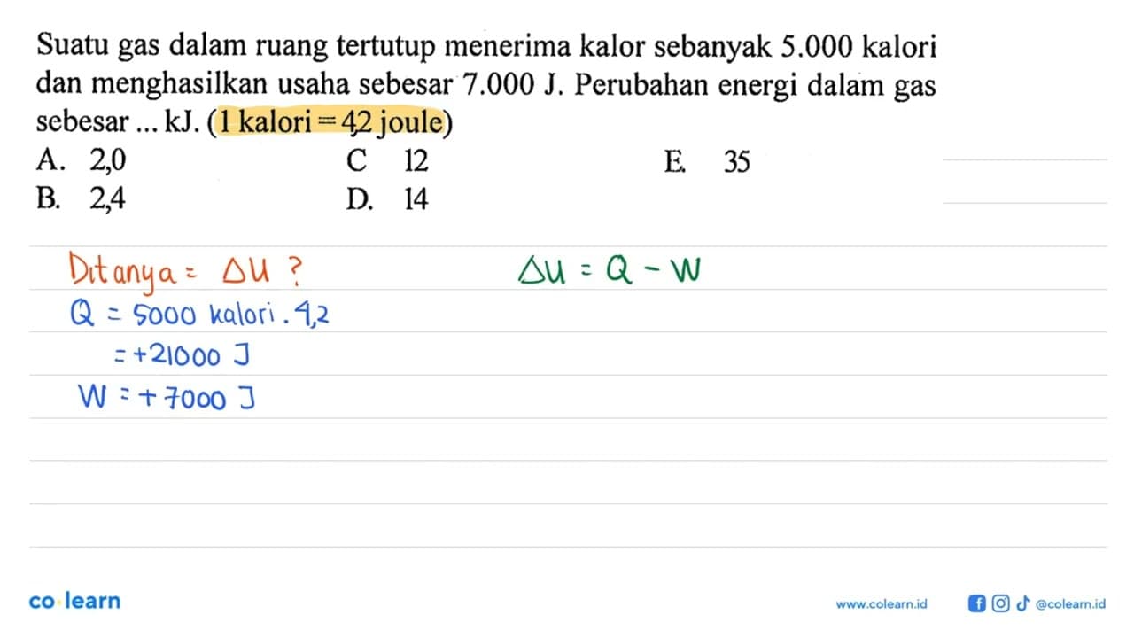 Suatu gas dalam ruang tertutup menerima kalor sebanyak