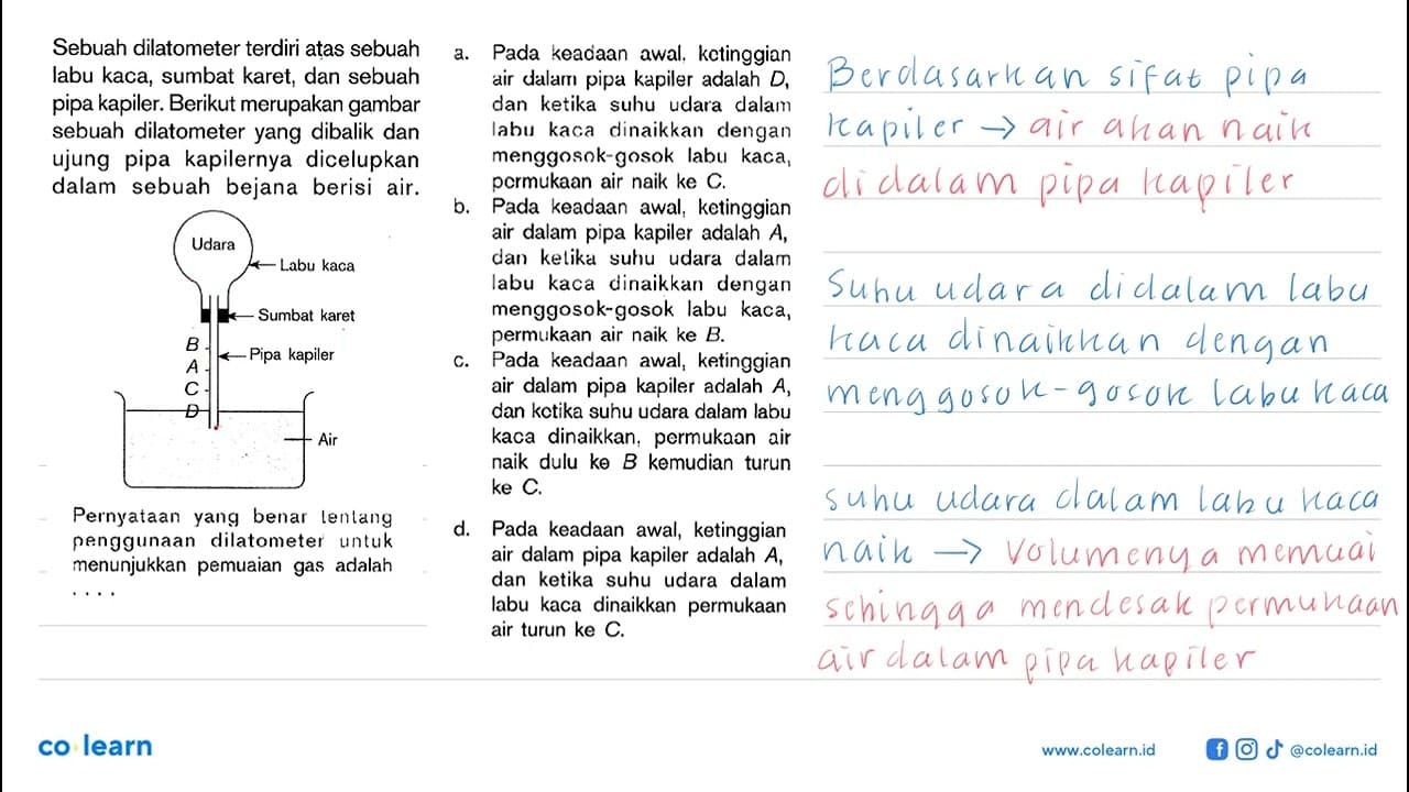 Sebuah dilatometer terdiri atas sebuah labu kaca, sumbat