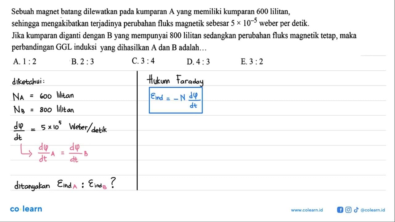 Sebuah magnet batang dilewatkan pada kumparan A yang