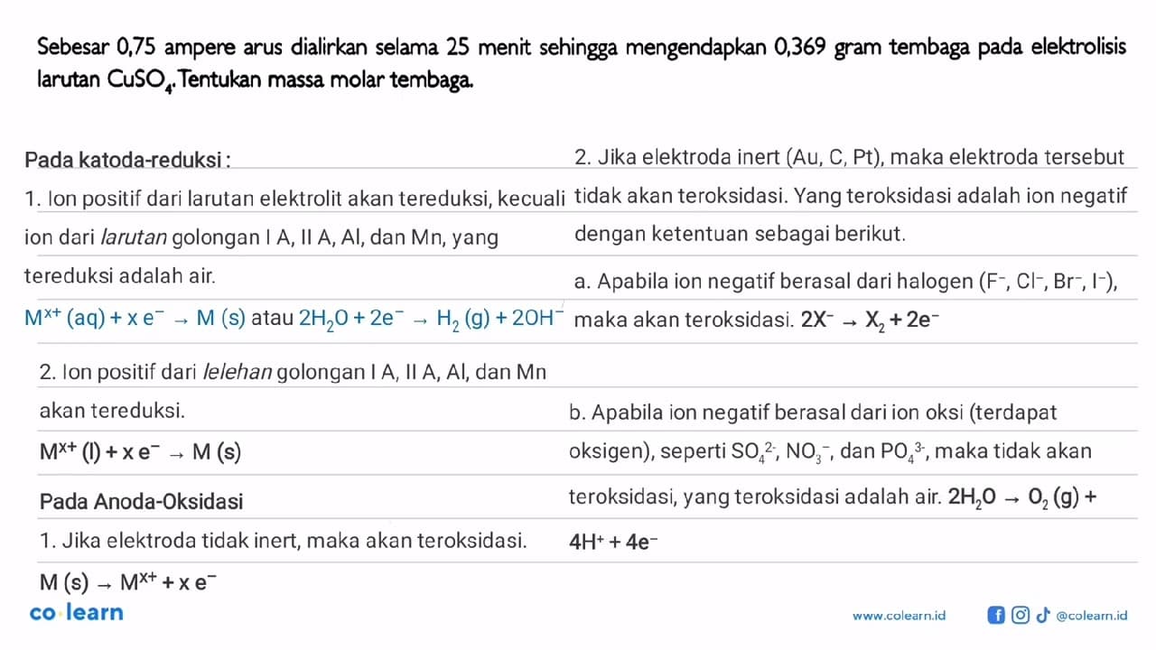 Sebesar 0,75 ampere arus dialirkan selama 25 menit sehingga