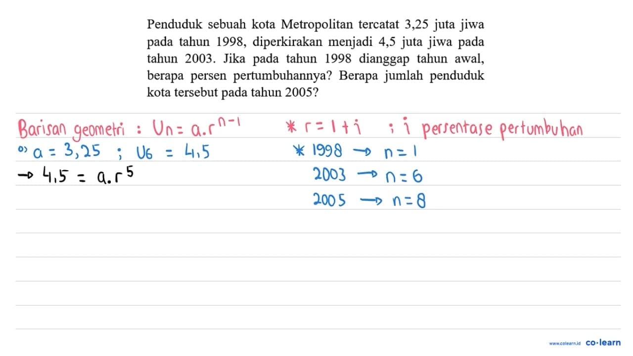 Penduduk sebuah kota Metropolitan tercatat 3,25 juta jiwa