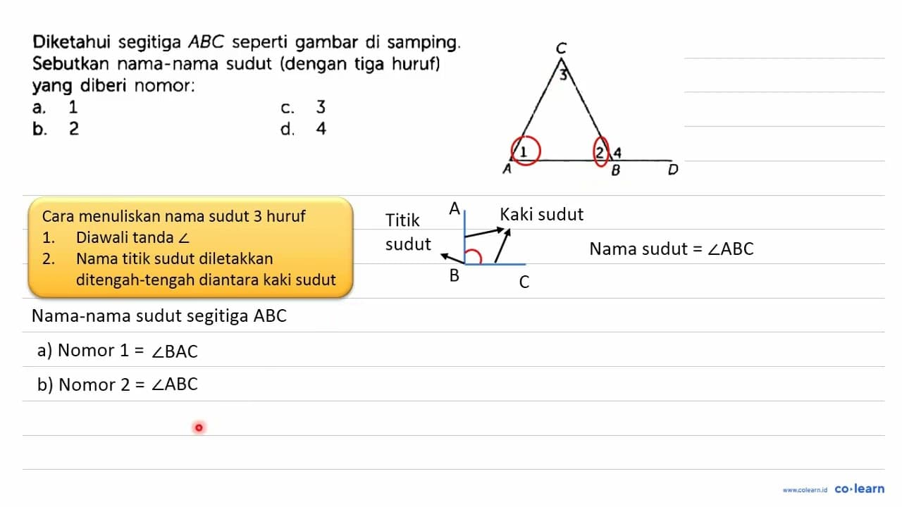 Diketahui segitiga ABC seperti gambar di samping. Sebutkan