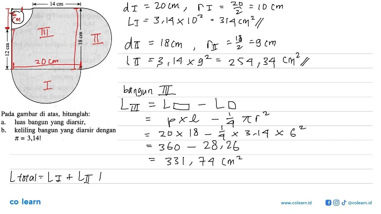 Pada gambar di atas, hitunglah: 14 cm 18 cm 12 cma. luas