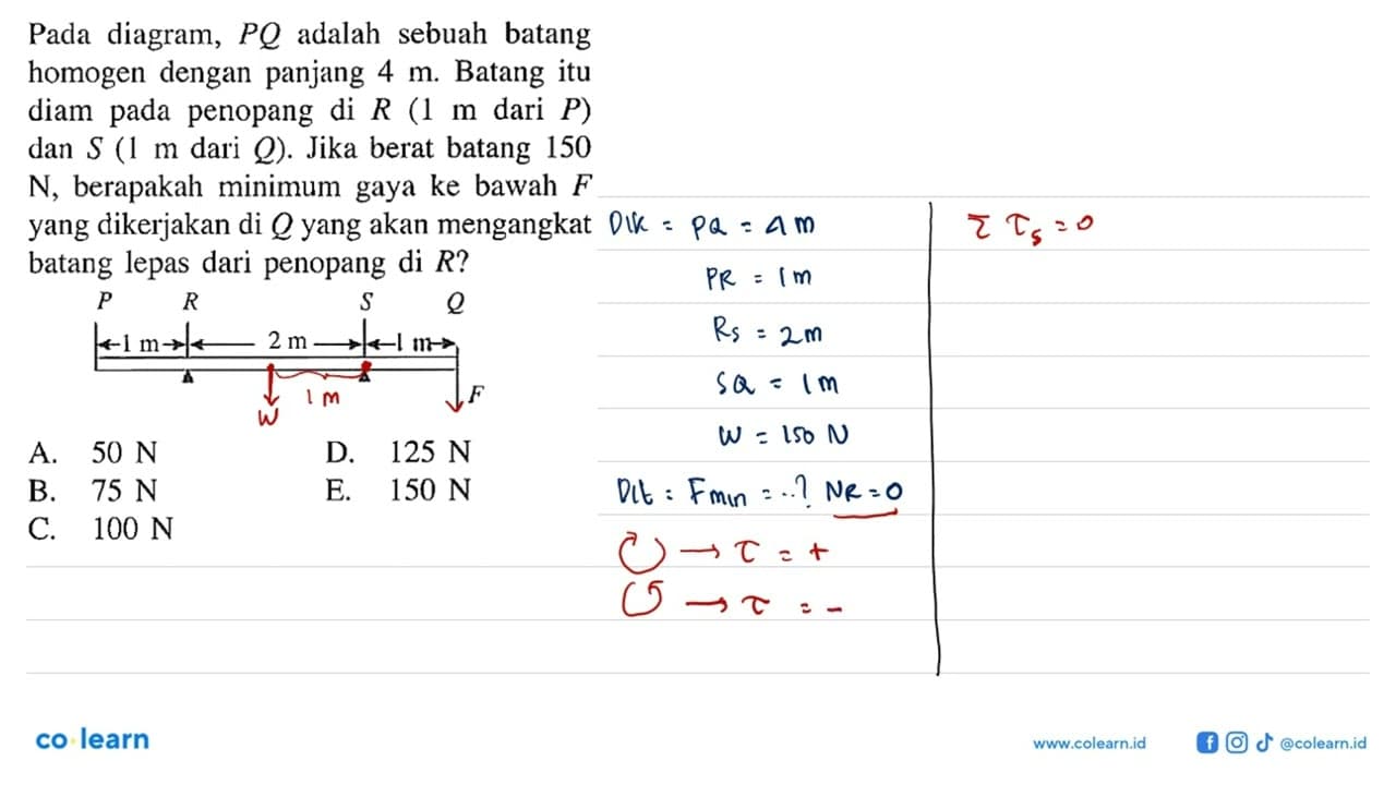 Pada diagram, PQ adalah sebuah batang homogen dengan