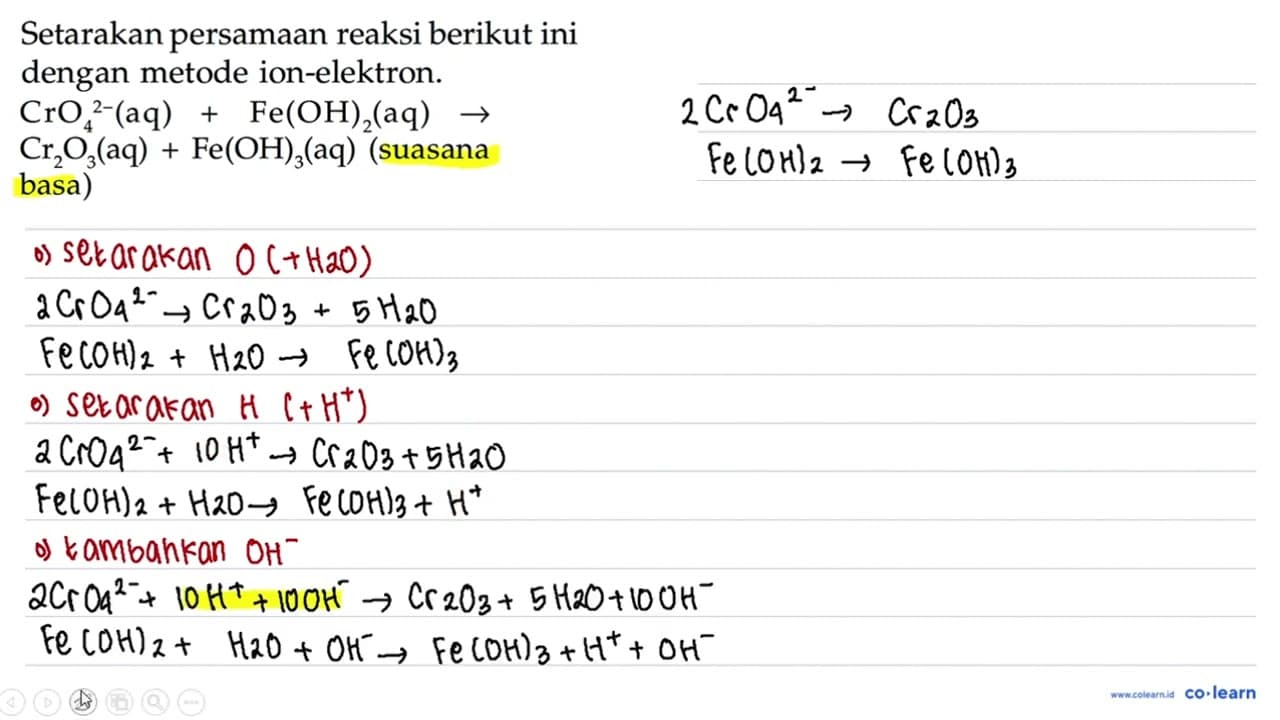 Setarakan persamaan reaksi berikut ini dengan metode