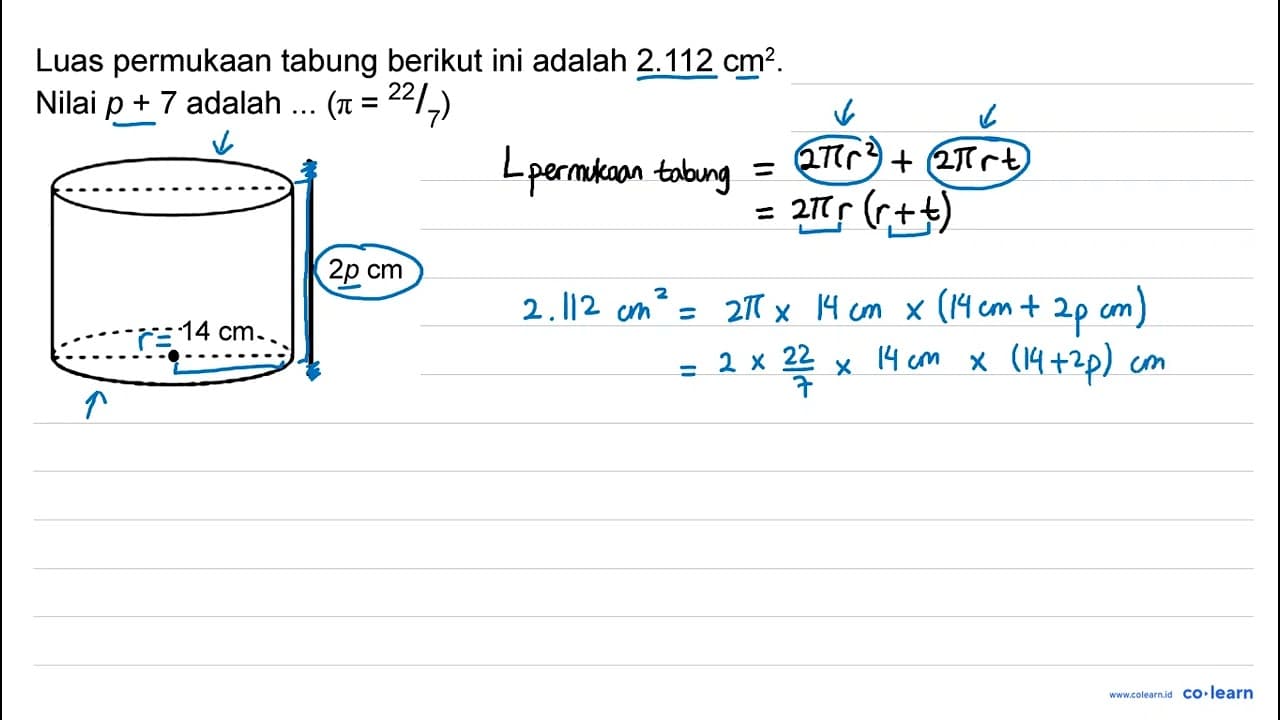 Luas permukaan tabung berikut ini adalah 2.112 cm^2 . Nilai