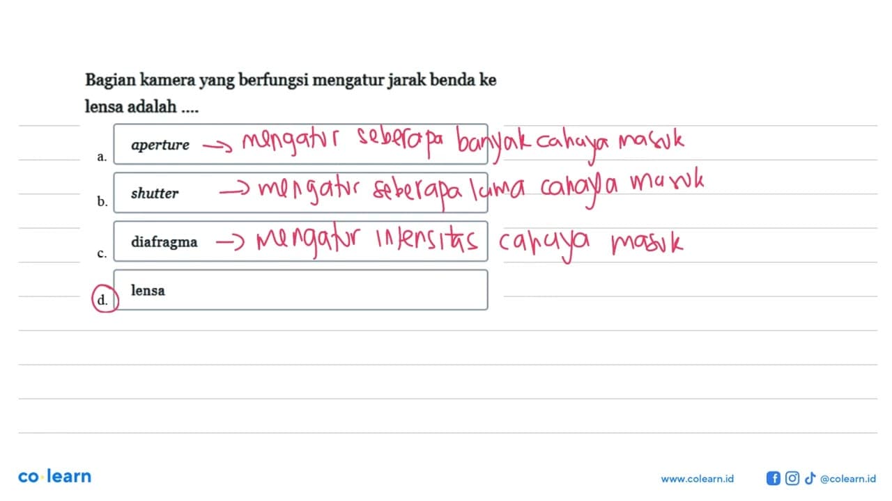 Bagian kamera yang berfungsi mengatur jarak benda ke lensa