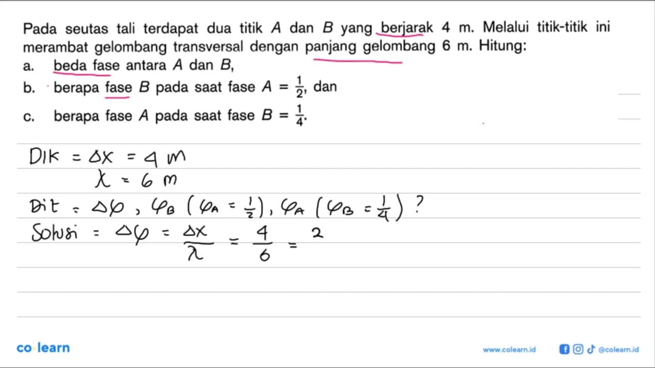 Pada seutas tali terdapat dua titik A dan B yang berjarak 4