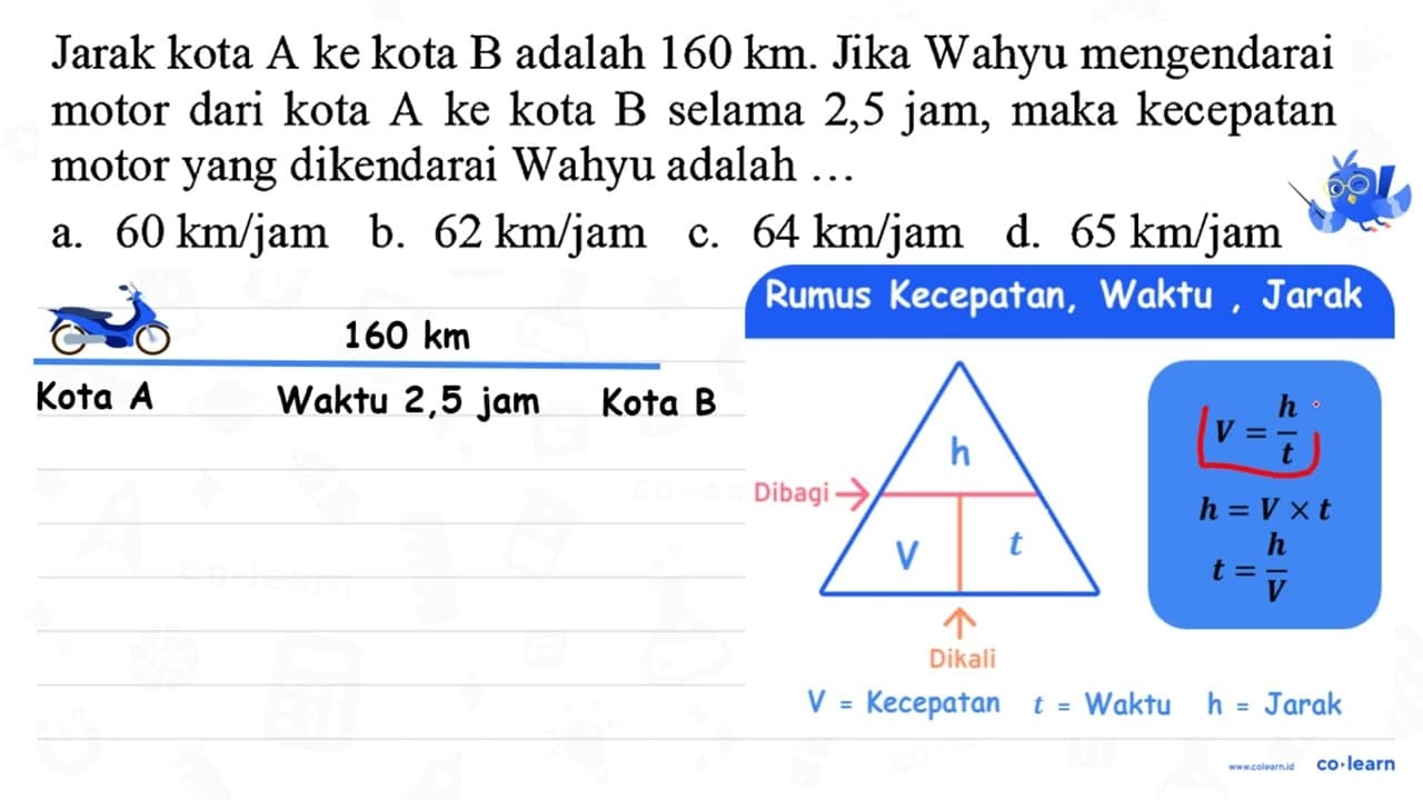 Jarak kota A ke kota B adalah 160 ~km . Jika Wahyu