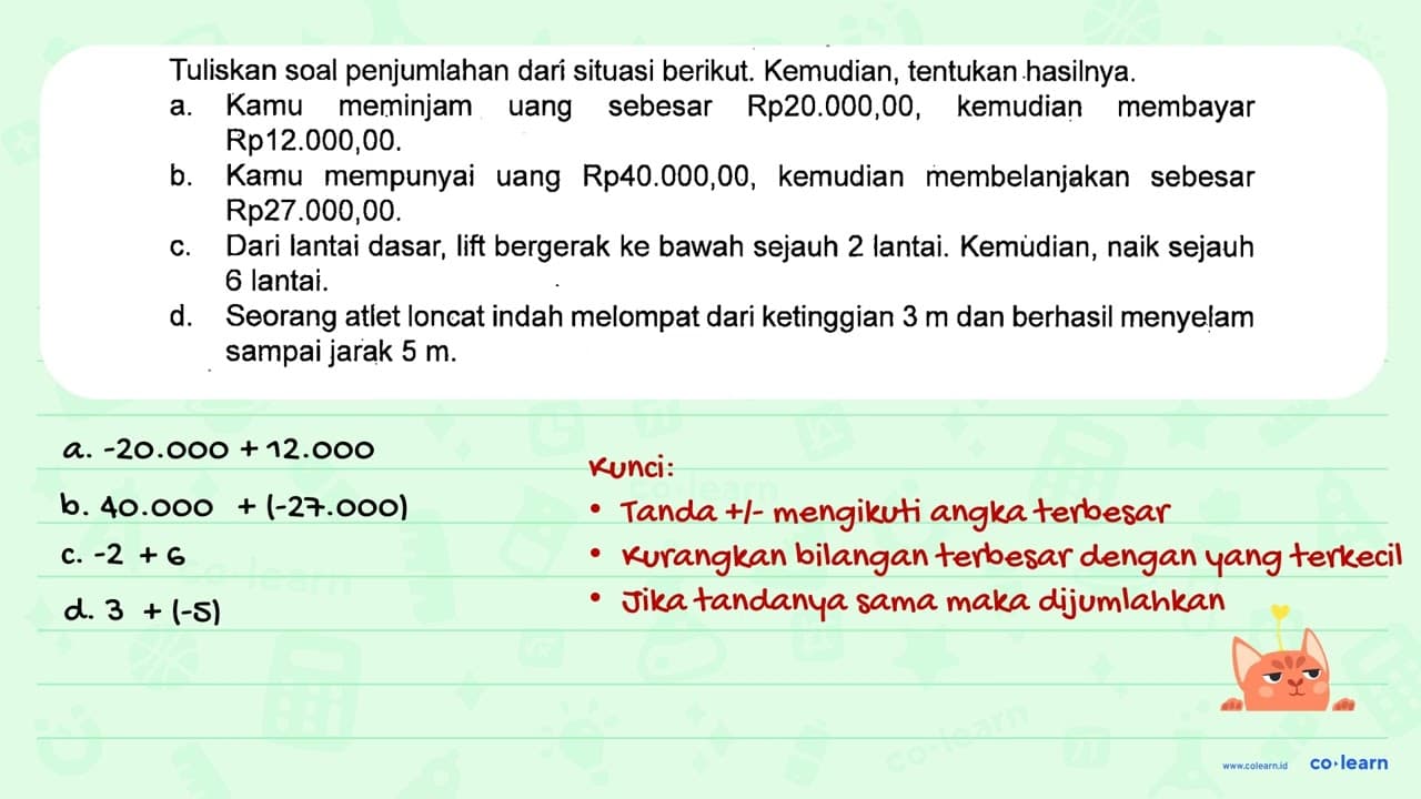 Tuliskan soal penjumlahan dari situasi berikut. Kemudian,