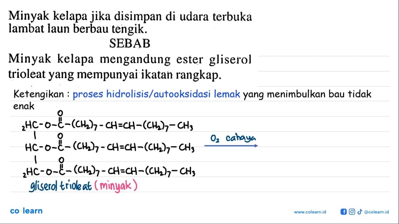 Minyak kelapa jika disimpan di udara terbuka lambat laun