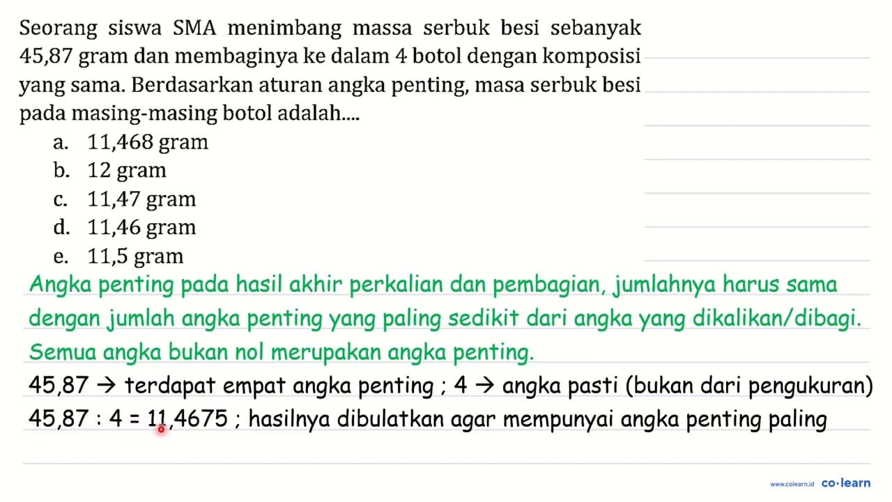 Seorang siswa SMA menimbang massa serbuk besi sebanyak