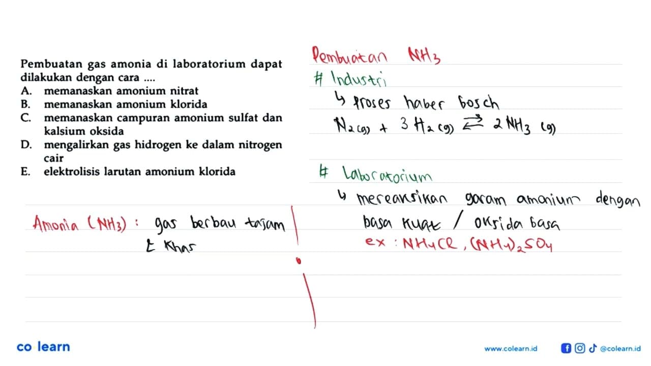 Pembuatan gas amonia di laboratorium dapat dilakukan dengan