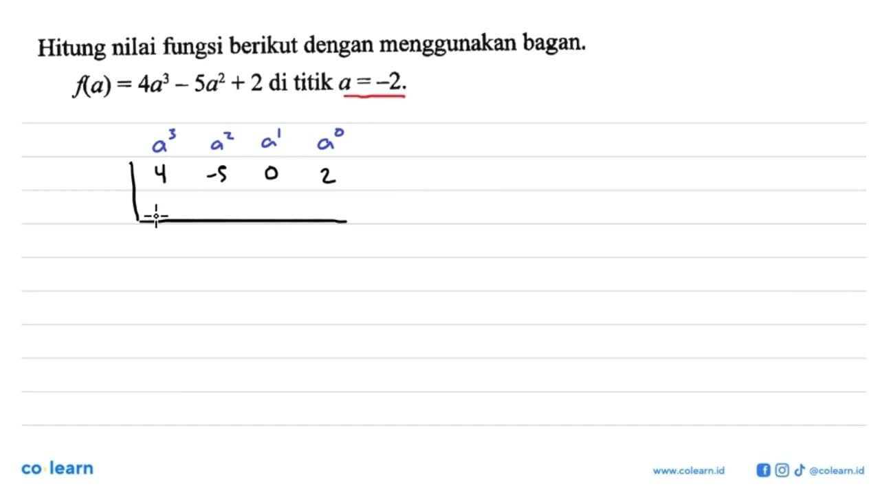 Hitung nilai fungsi berikut dengan menggunakan bagan: f(a)