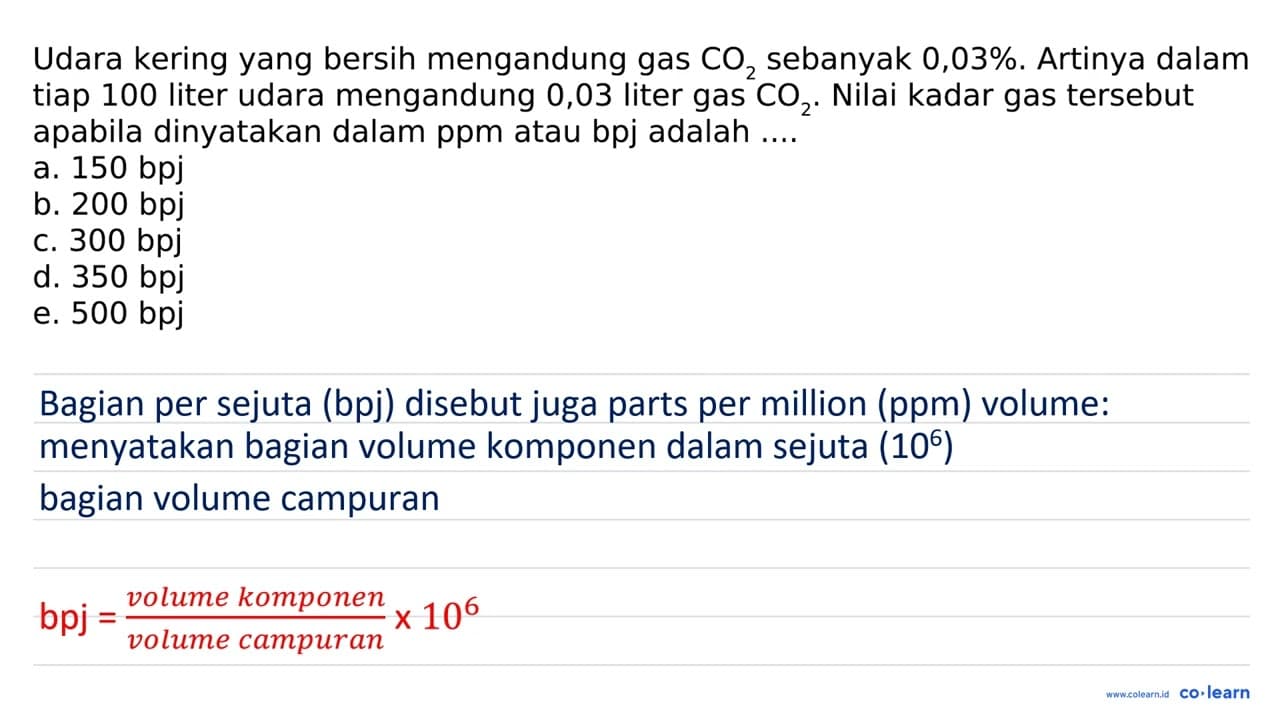 Udara kering yang bersih mengandung gas CO2 sebanyak 0,03