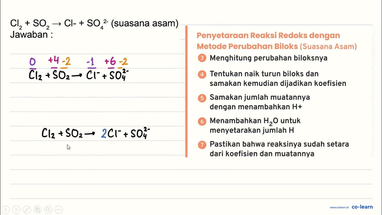 Cl_(2)+SO_(2) -> Cl-+SO_(4)/( )^(2-)( suasana asam )