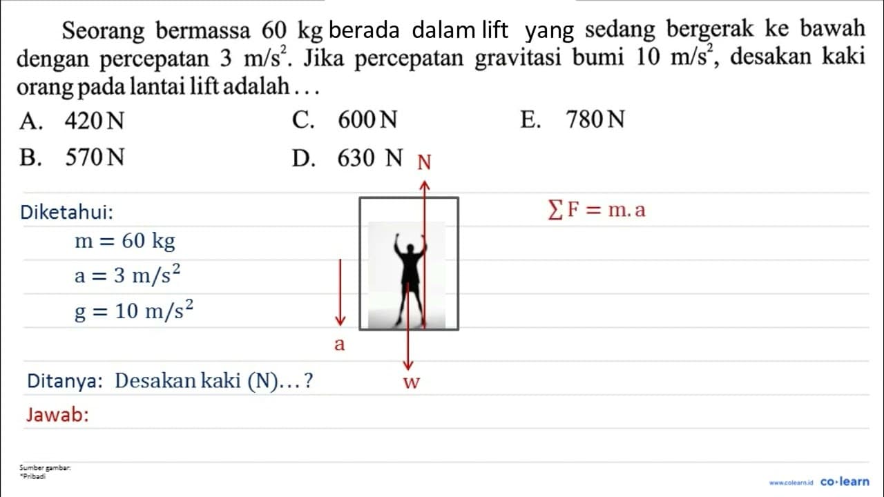 Seorang bermassa 60 kg berada dalam lift yang sedang
