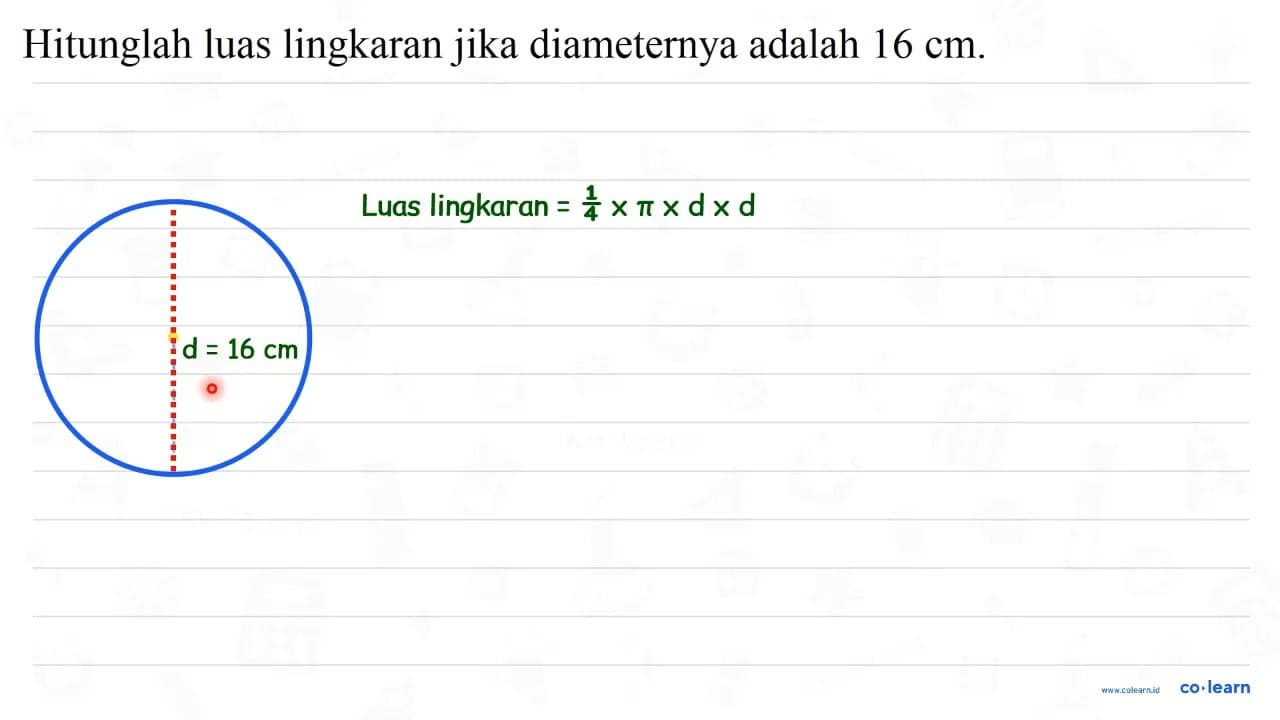 Hitunglah luas lingkaran jika diameternya adalah 16 cm .