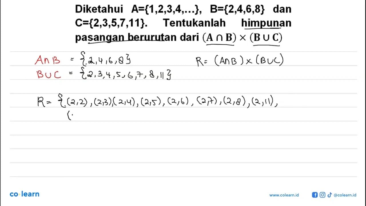 Diketahui A={1,2,3,4, ...}, B={2,4,6,8} dan