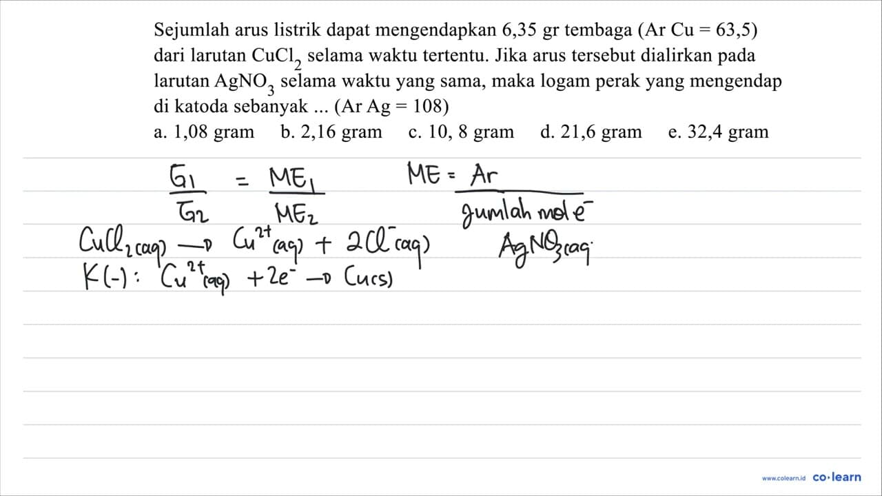 Sejumlah arus listrik dapat mengendapkan 6,35 gr tembaga