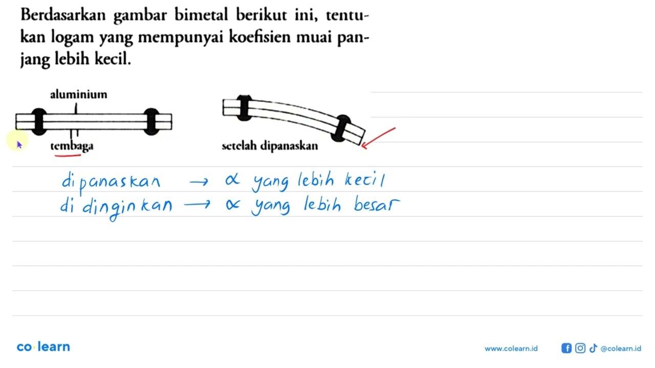 Berdasarkan gambar bimetal berikut ini, tentukan logam yang