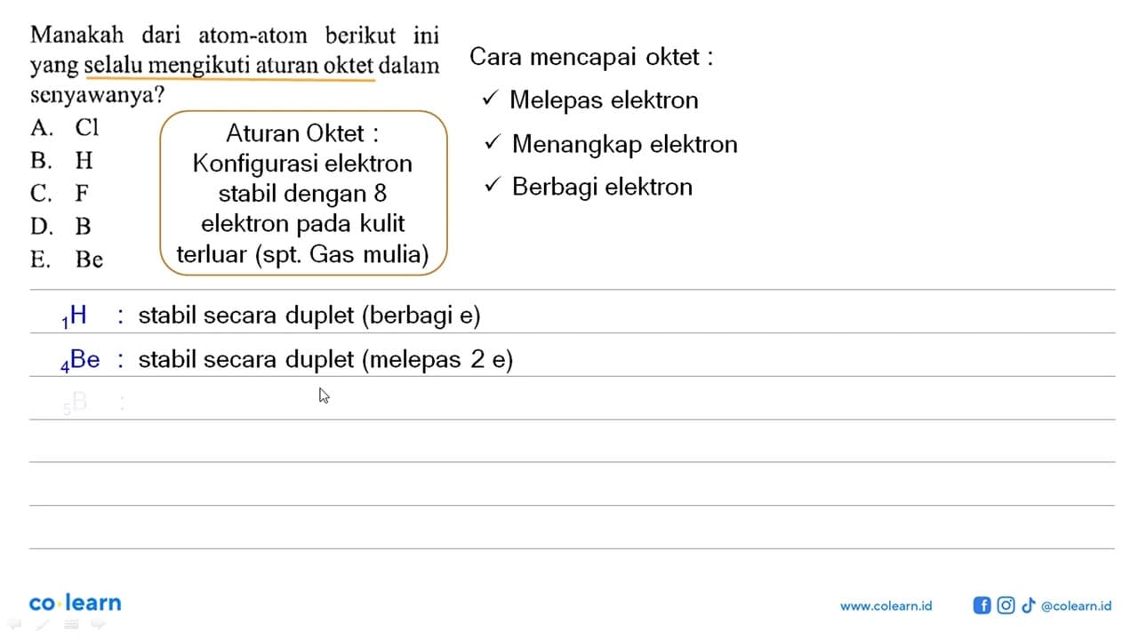 Manakah dari atom-atom berikut ini yang selalu mengikuti