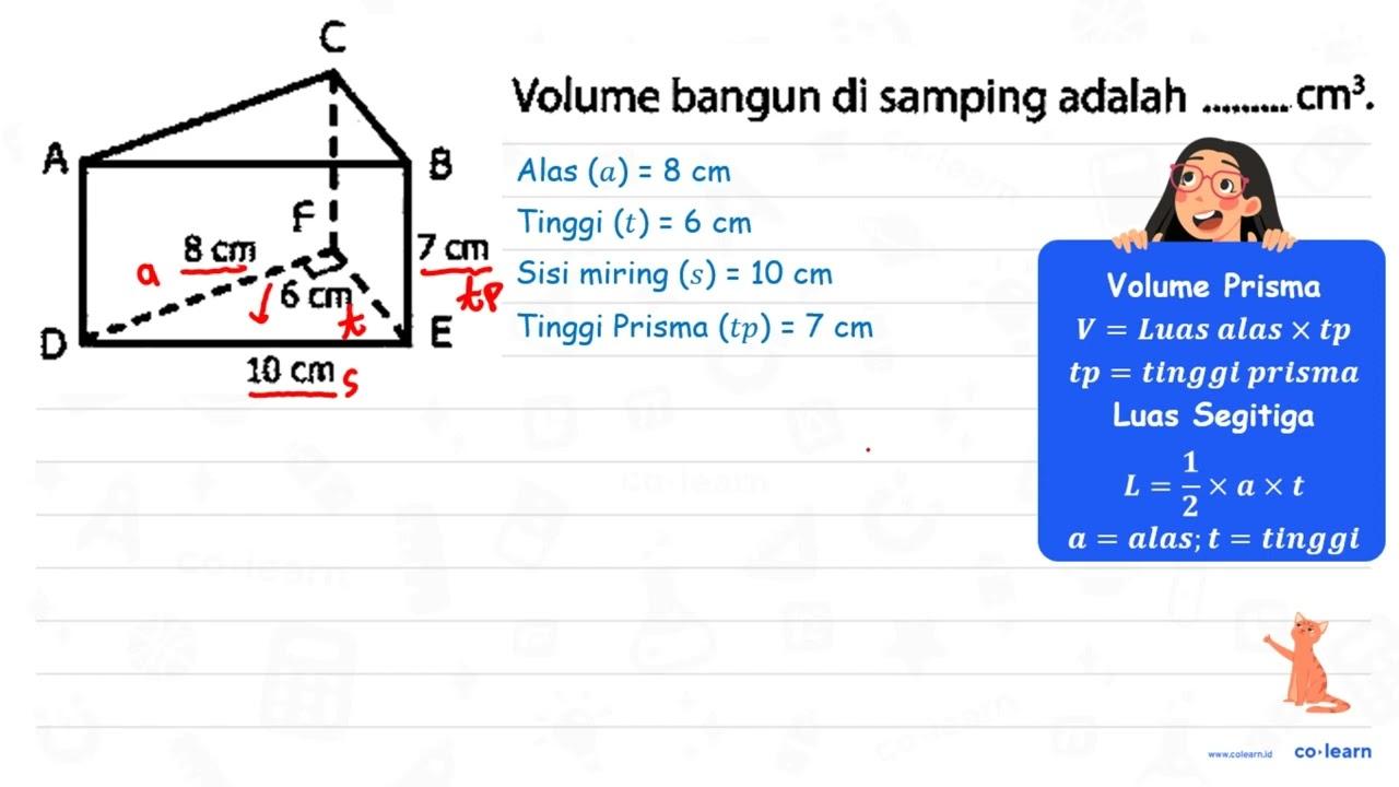 ABC 8 cm 6 cm 7 cm DEF Volume bangun di samping adalah