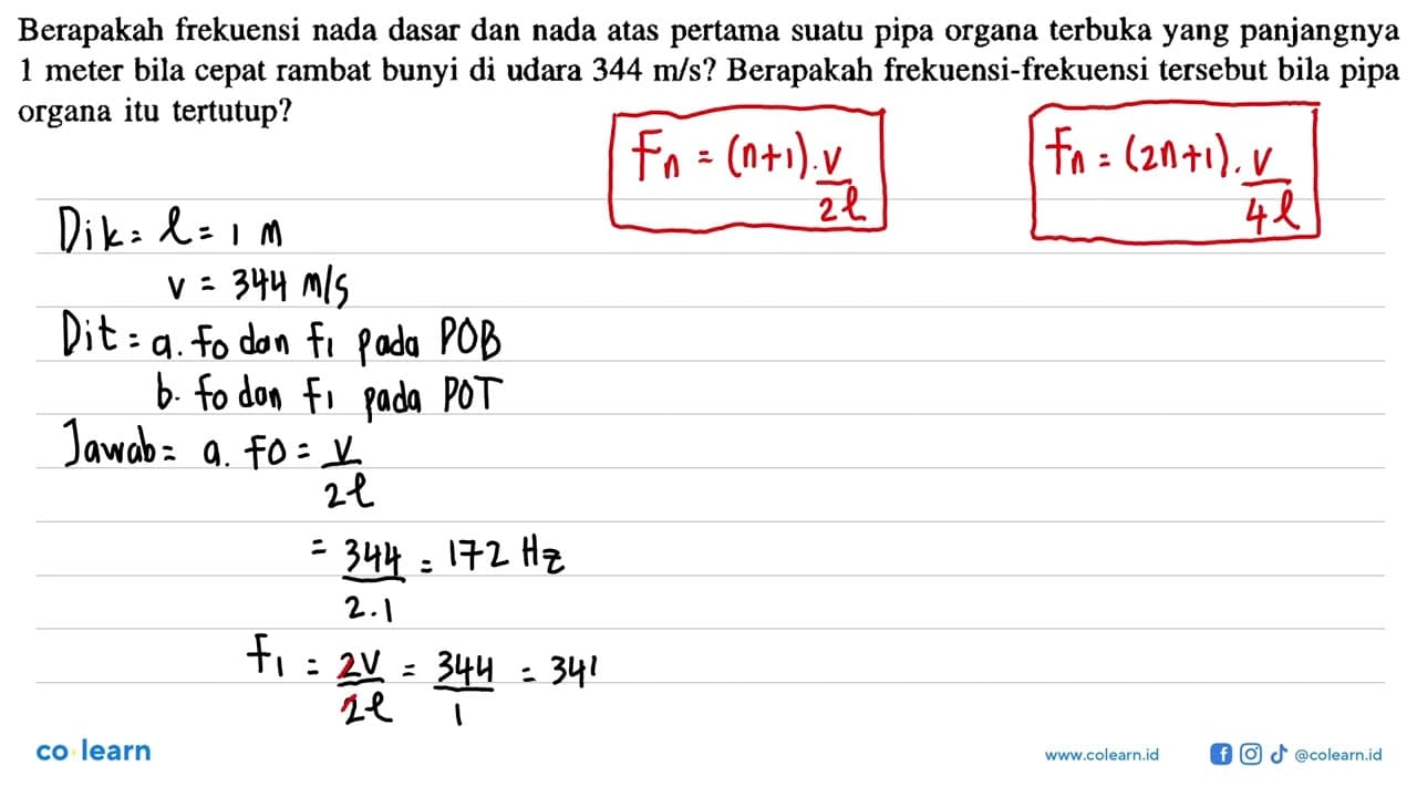 Berapakah frekuensi nada dasar dan nada atas pertama suatu